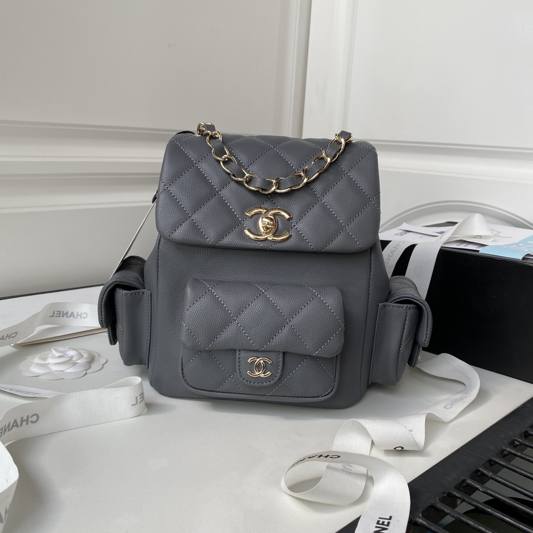 Caviar Leather Small Backpack AS4399 Gray